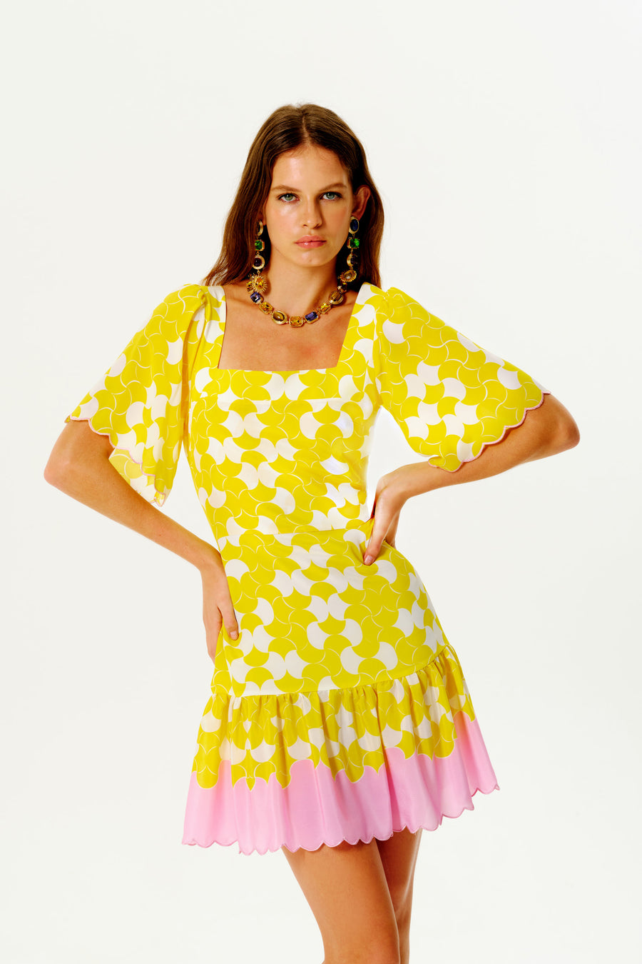 Keri Mini Silk Dress | Yellow & Pink