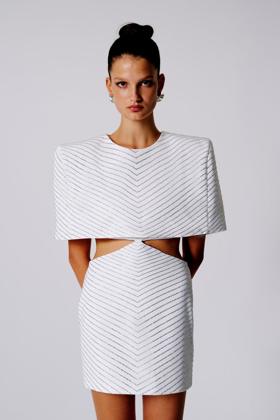 Antonia Mini Cut Out Cape Dress | White