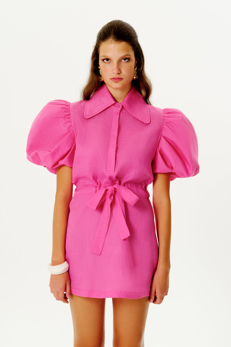 Franca Puff Sleeved Dress | Fuschia