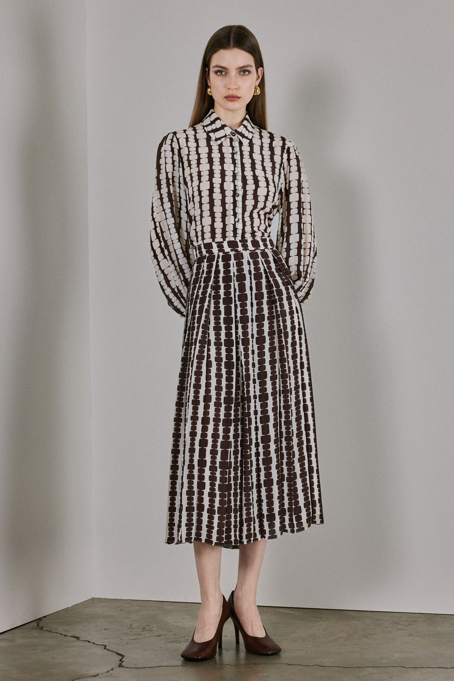 Luna Silk Skirt | Brown & White