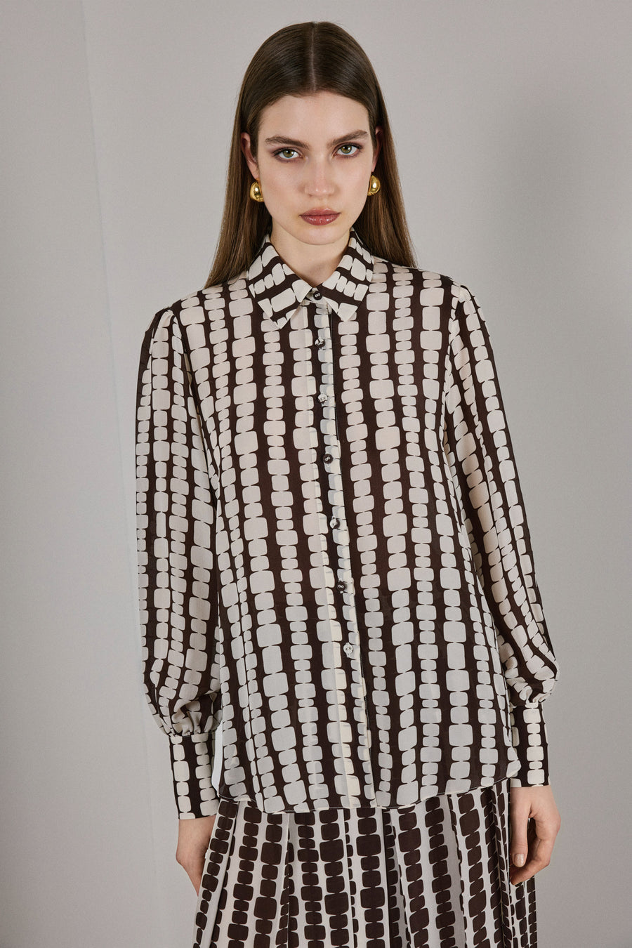 Luna Silk Shirt | Brown & White