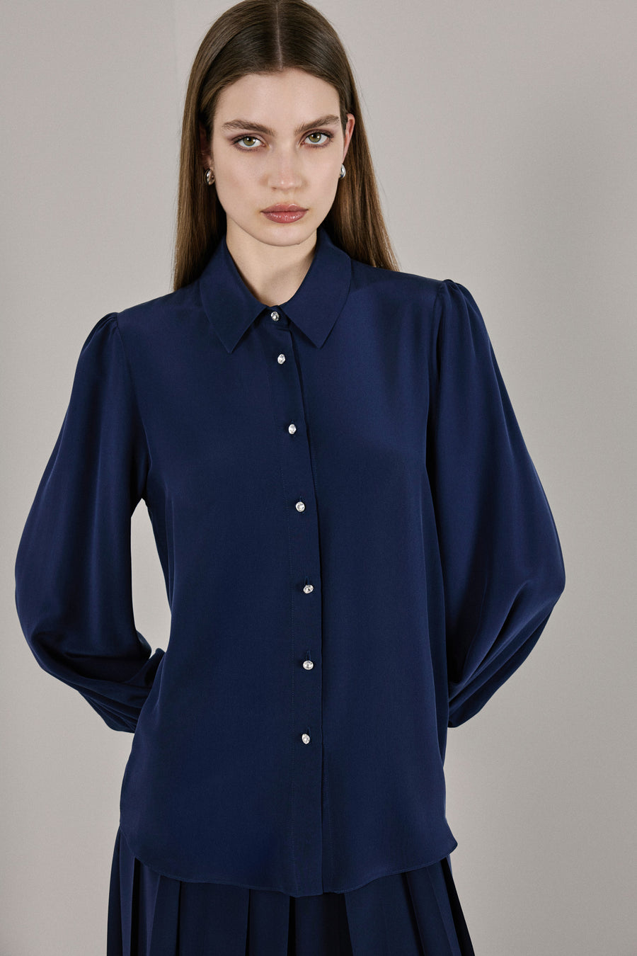 Luna Silk Shirt | Navy