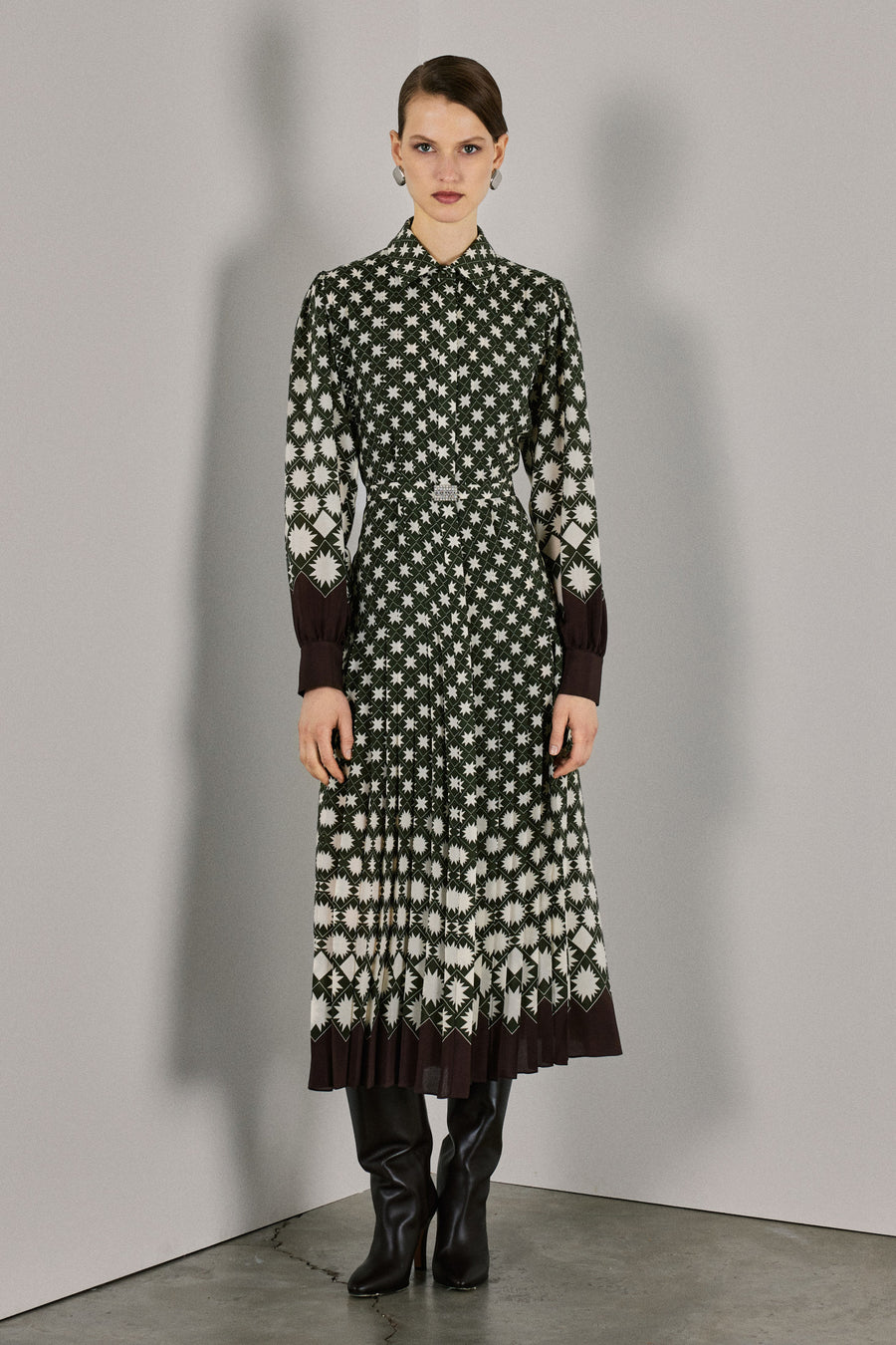 Everly Silk Dress | Khaki & Brown & White