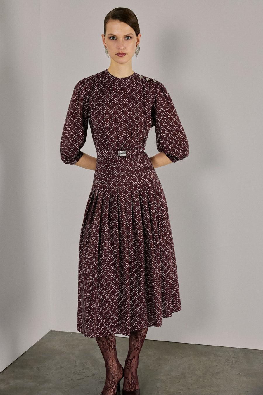 Maya Pleated Silk Dress | Burgundy