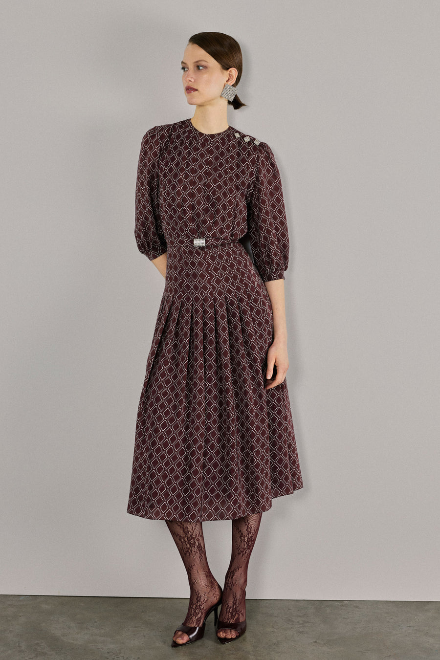 Maya Pleated Silk Dress | Burgundy