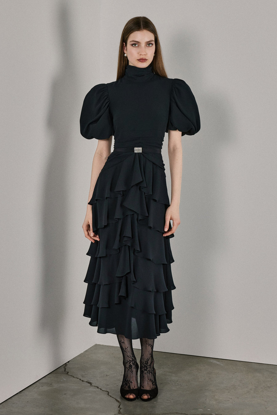 Faye Puff Sleeved Maxi Dress Black