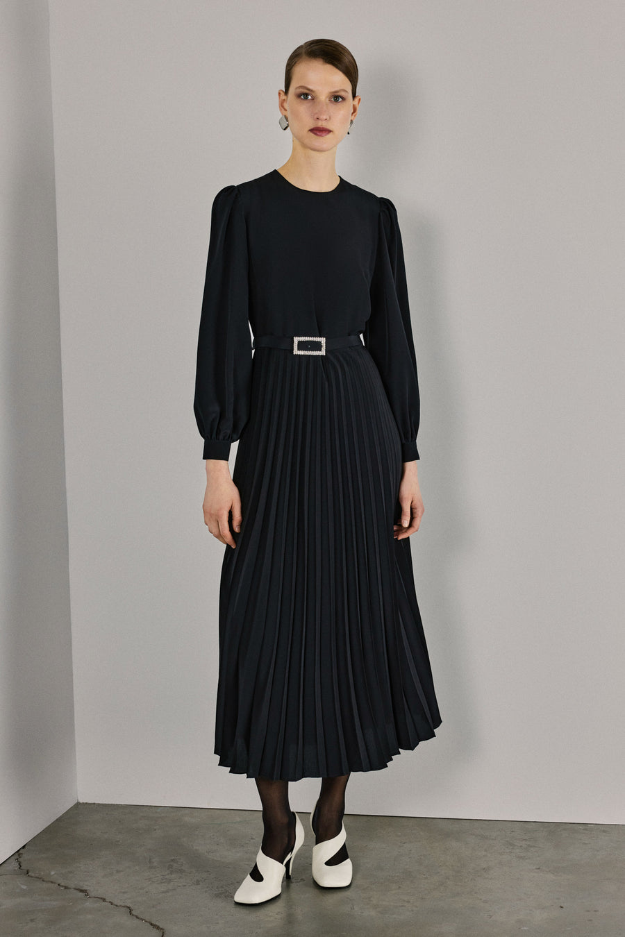 Bella Pleated Silk Dress | Black