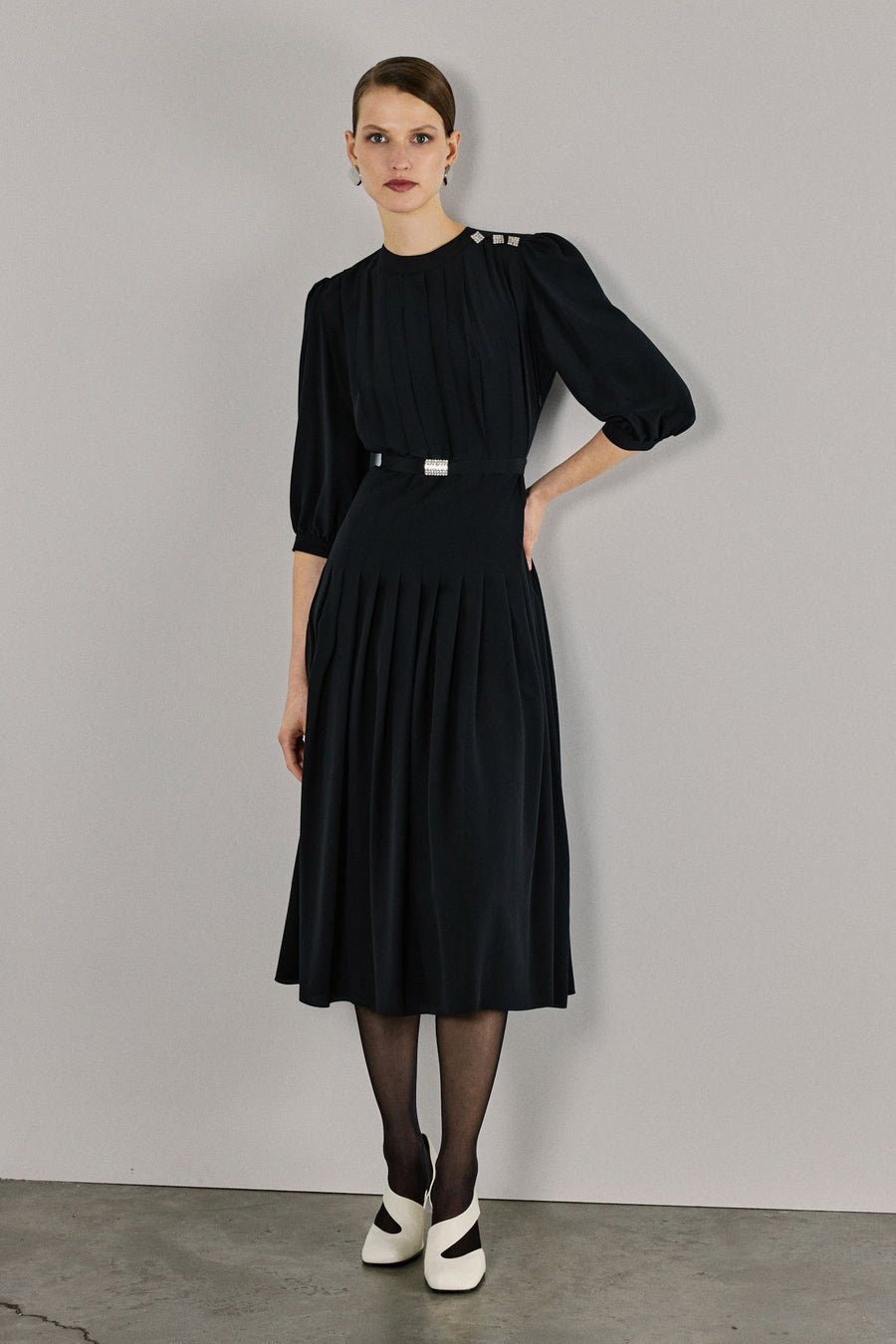 Maya Pleated Silk Dress | Black