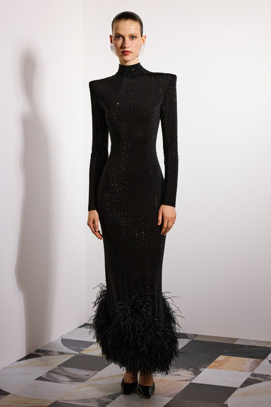 Sisi Crystal Dress with Ostrich Feathers | Black