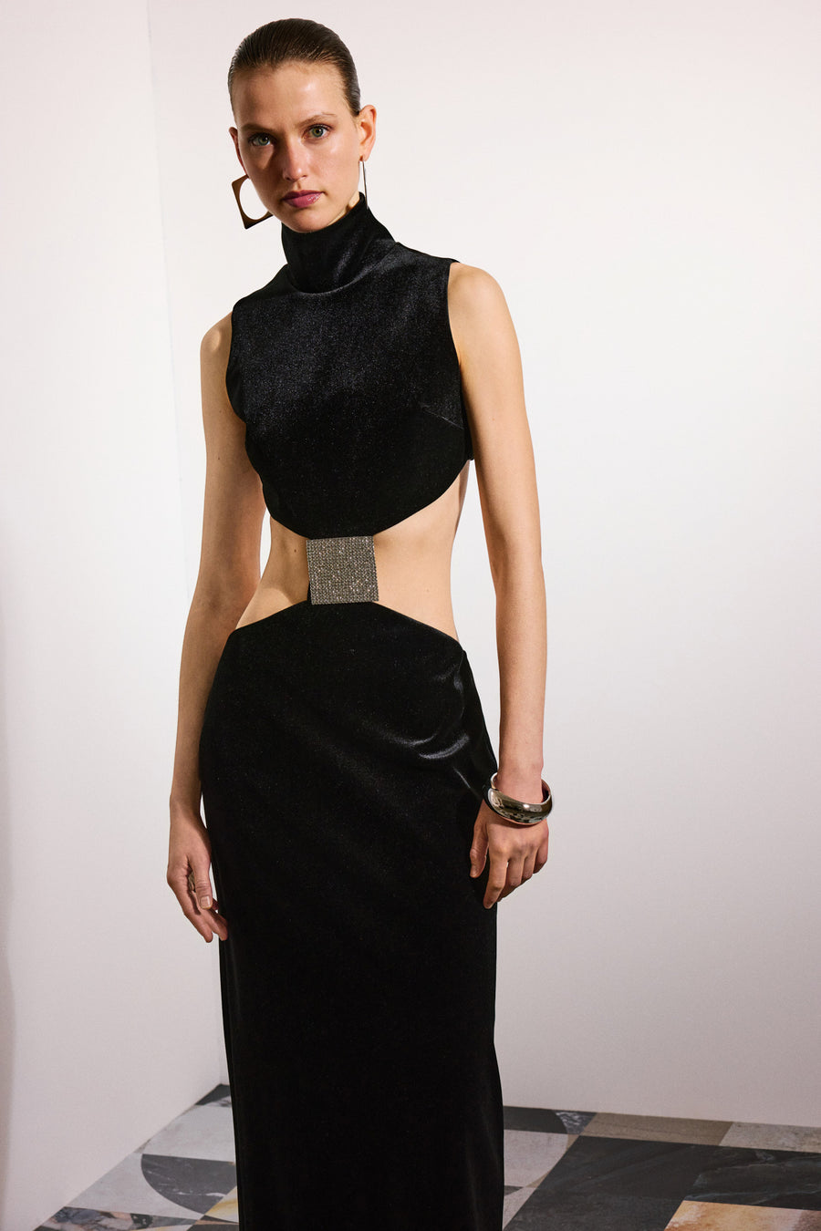 Calita Cut Out Velvet Dress | Black