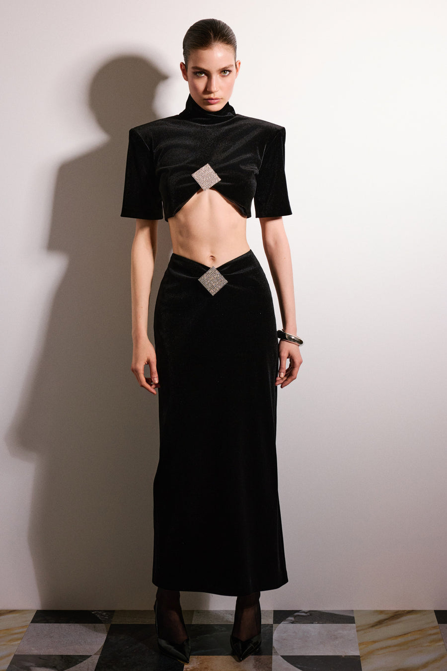 Calita Velvet Maxi Skirt | Black