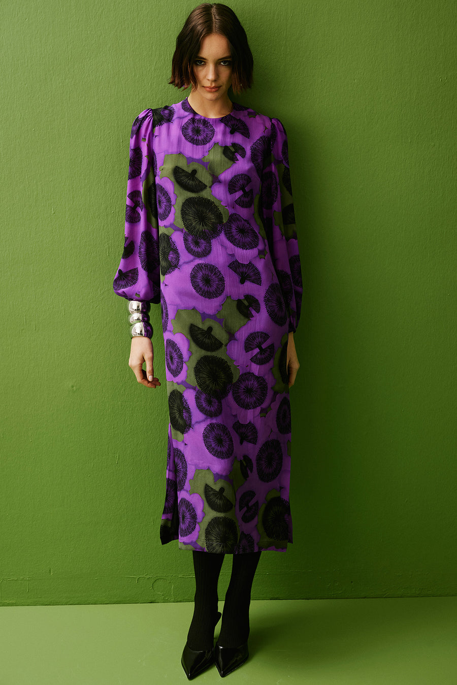 Joanna Silk Dress | Purple & Khaki