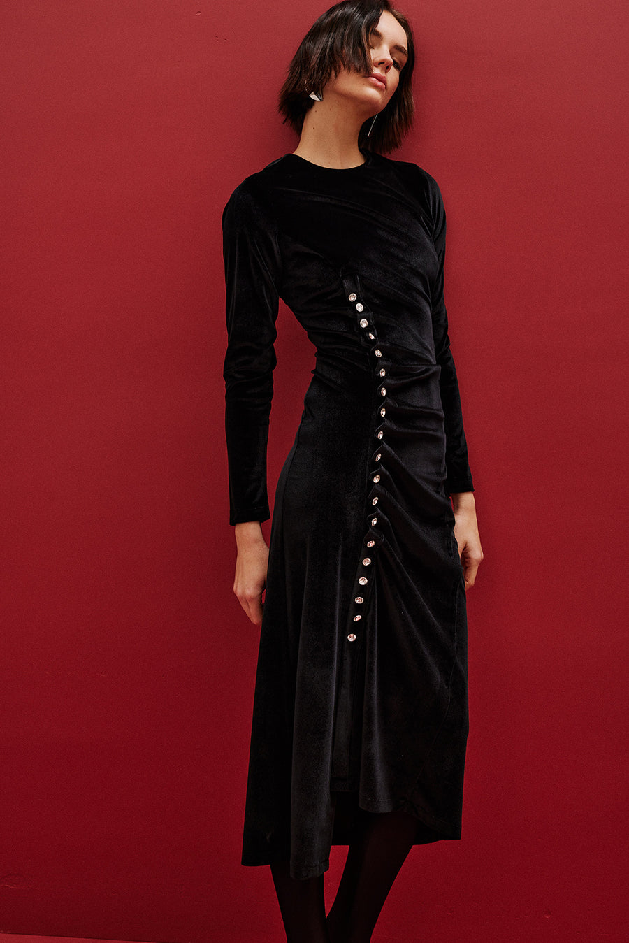 Dalia Drapped Velvet Dress | Black