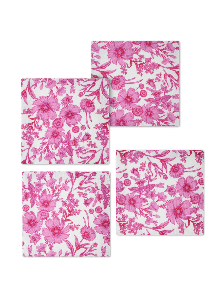 Mergim x Hommdays Coasters Set of 4 Pink Blooms in Linen - Mergim