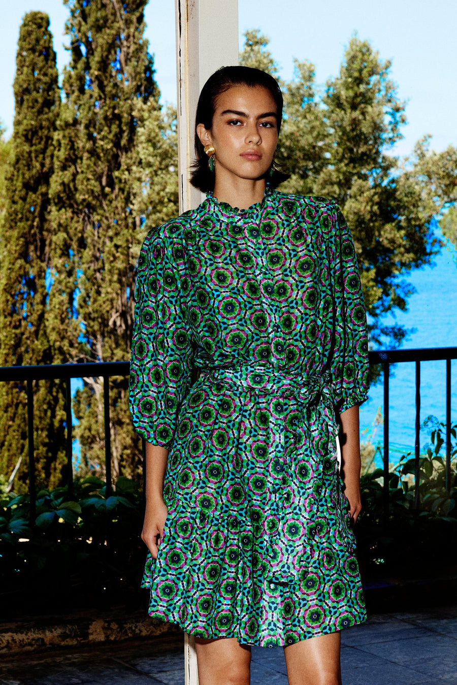 Jasmine Mini Silk Cotton Dress | Pine Green - Mergim
