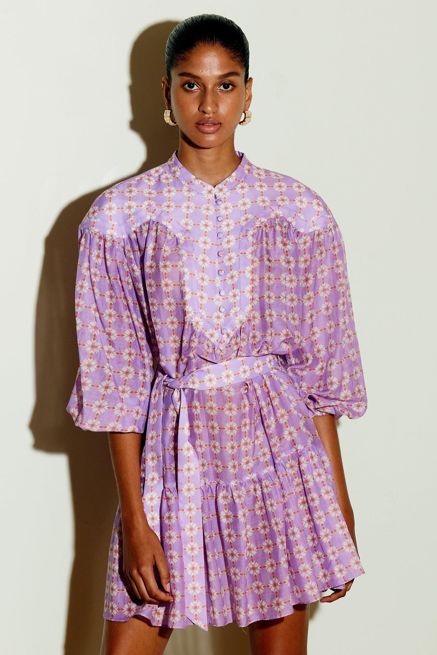 Alisya Mini Silk Cotton Dress Lilac