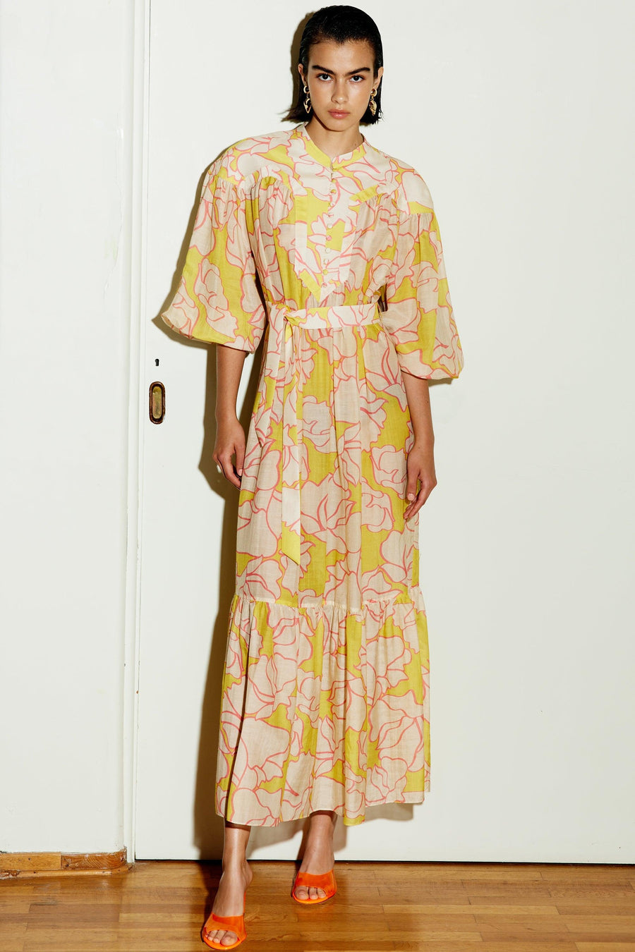 Alisya Maxi Silk Cotton Dress | Light Yellow - Mergim