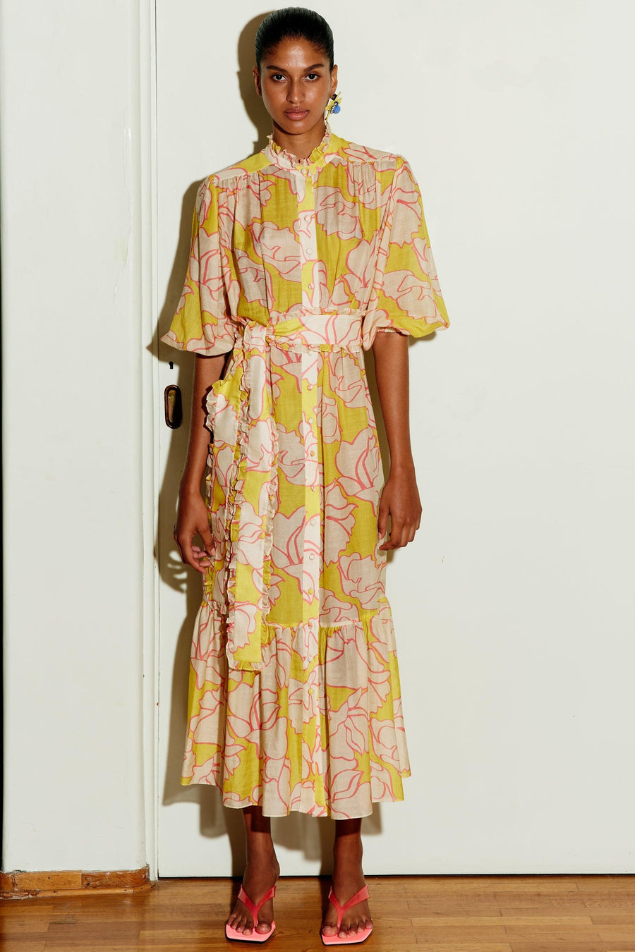 Jasmine Maxi Silk Cotton Dress | Light Yellow - Mergim