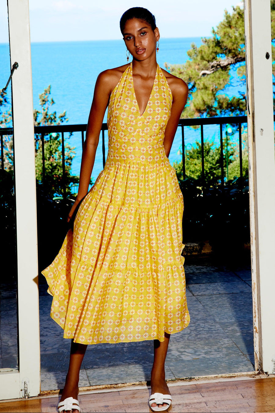 Valentina Maxi Silk Cotton Dress | Light Yellow - Mergim