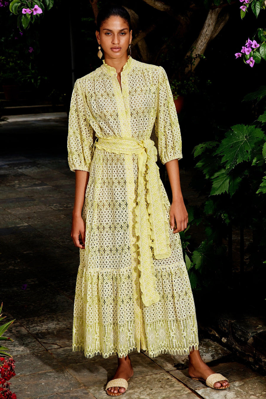 Jasmine Maxi Cotton Lace Dress | Pastel Yellow - Mergim