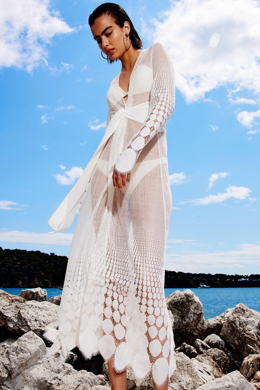 Carmellia Maxi Cotton Lace Kimono | White - Mergim