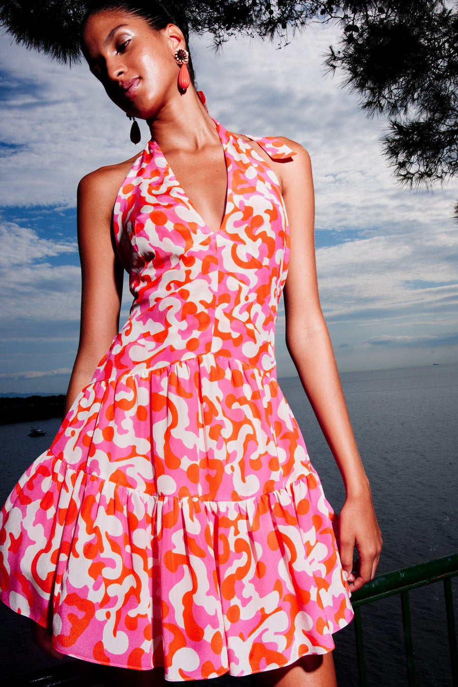 Valentina Mini Silk Dress | Pink & Orange - Mergim