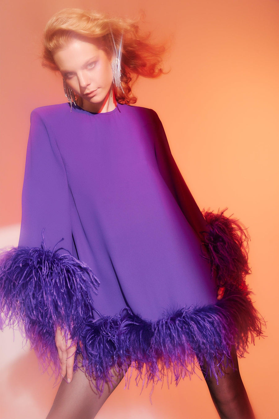 Laticia Dress With Feathers | Purple - Mergim