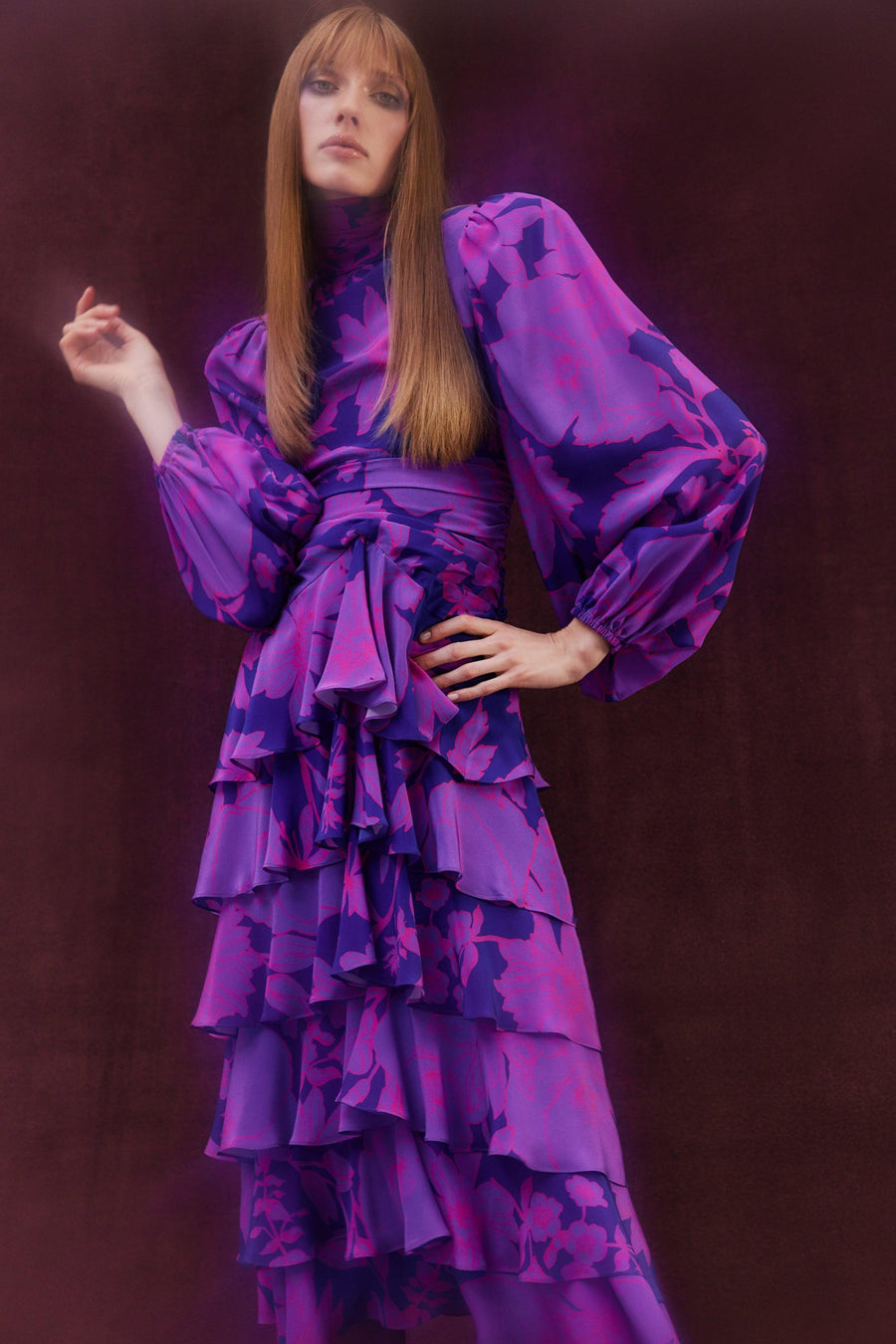 Faye Highneck Maxi Dress | Lilac & Navy