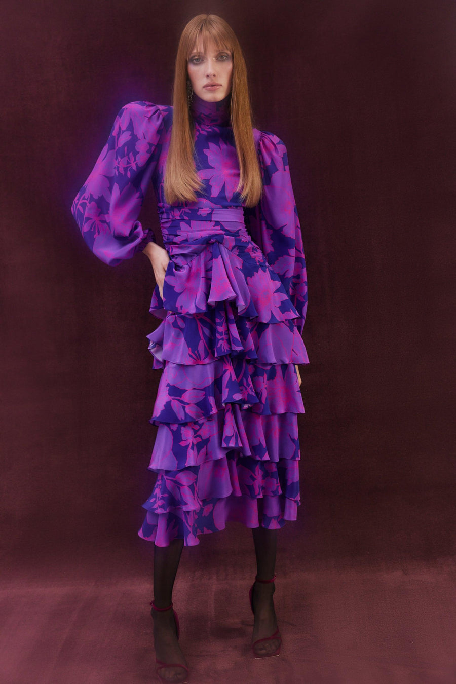 Faye Highneck Maxi Dress | Lilac & Navy - Mergim