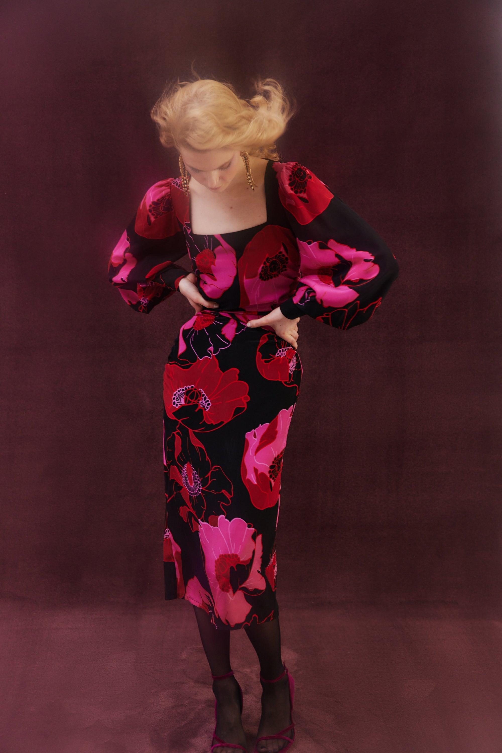 Anabel Silk Dress | Black & Red – Mergim