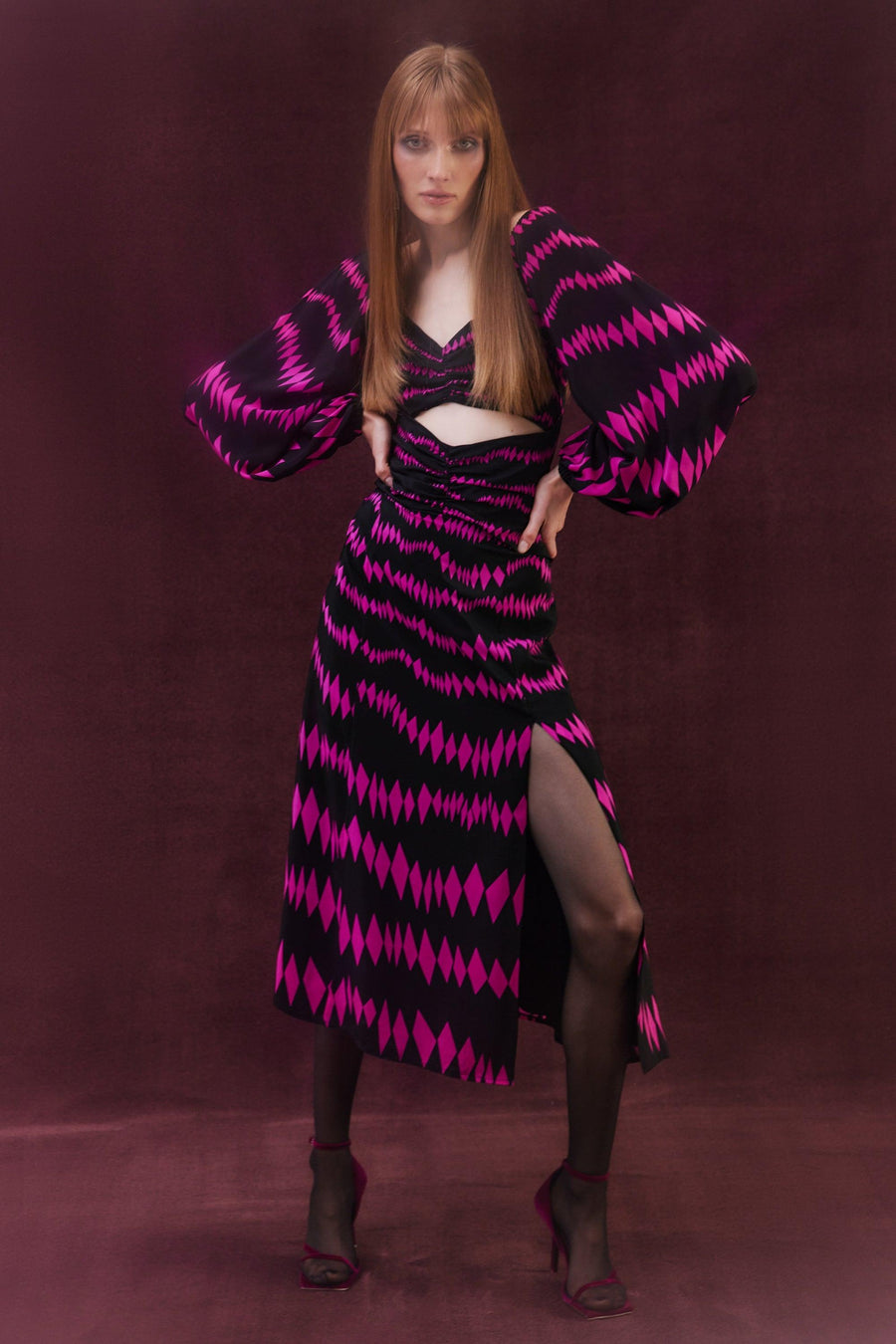 Valeria Silk Dress | Black & Fuschia - Mergim