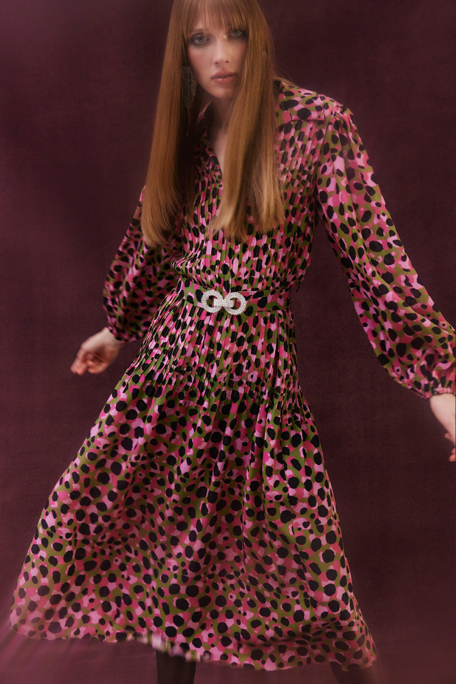 Keitha Maxi Silk Dress | Khaki & Pink & Black