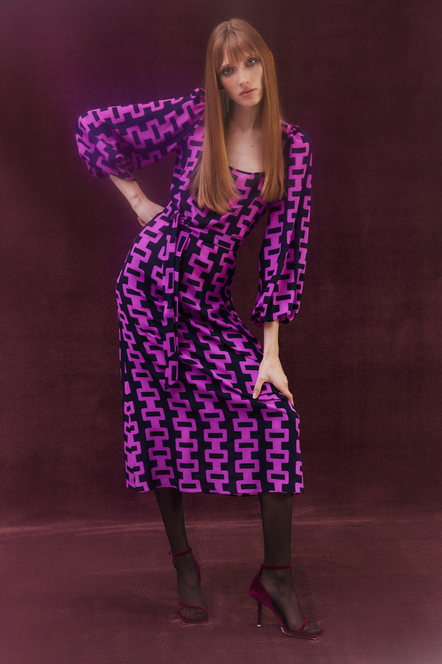 Mirella Silk Dress | Navy & Pink - Mergim