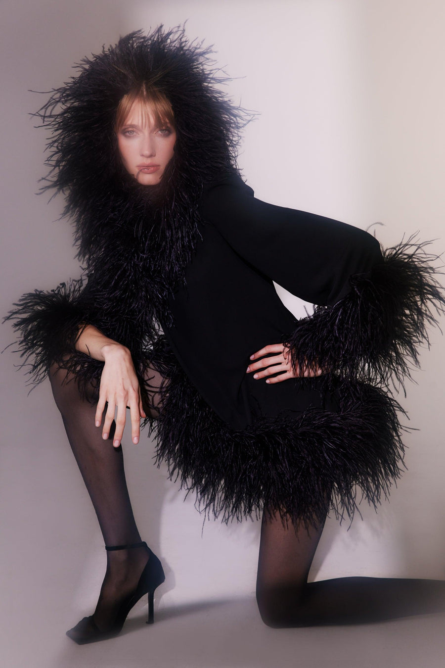 Laticia Dress With Feathers | Black
