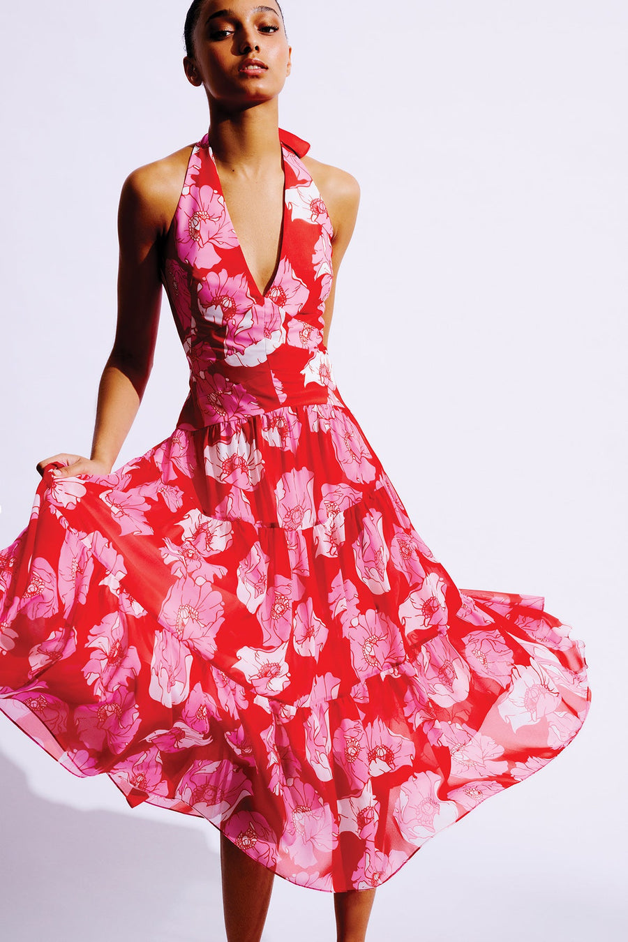 Valentina Maxi Silk Dress | Pink & Red