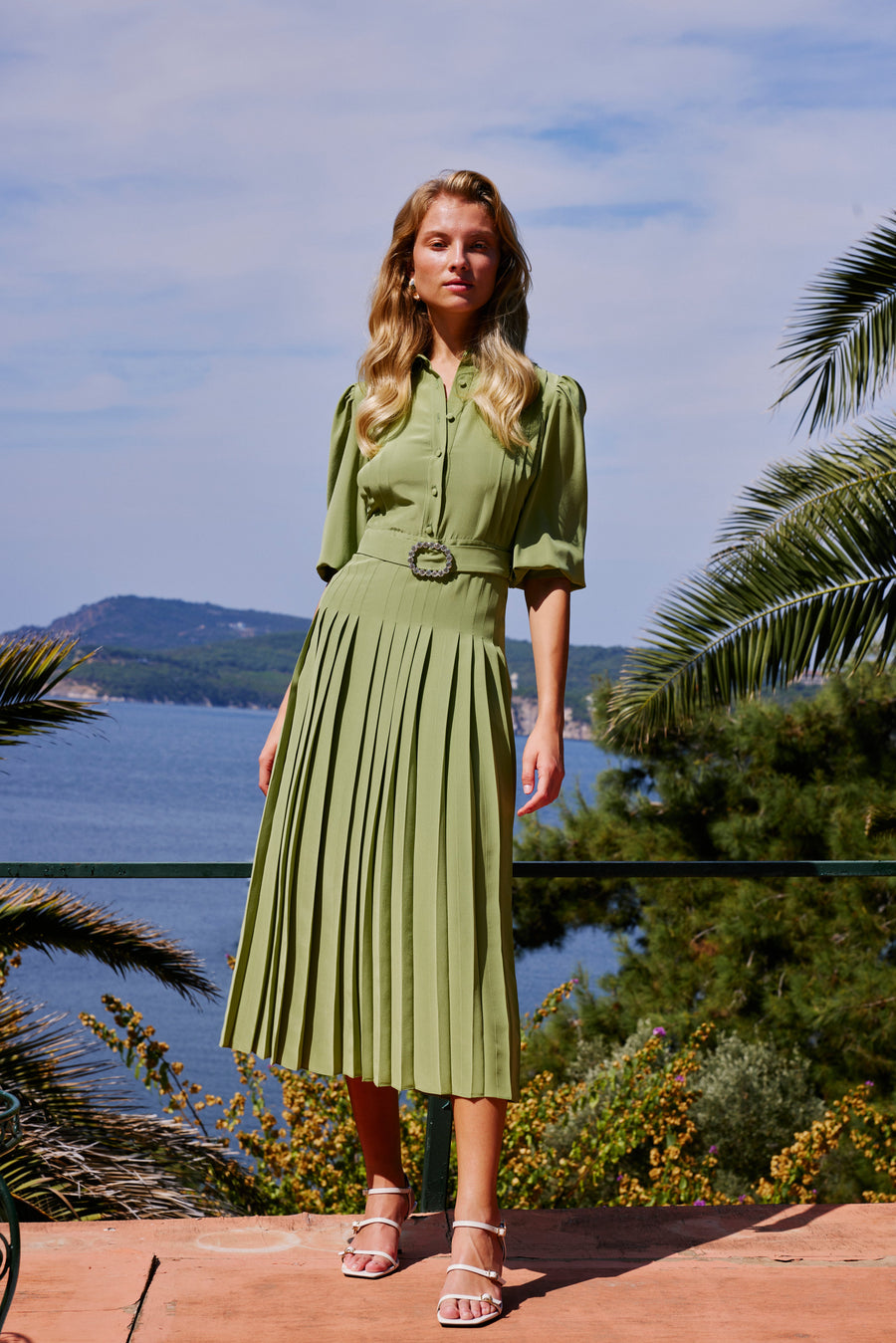 Emma Silk Shirt Dress | Green