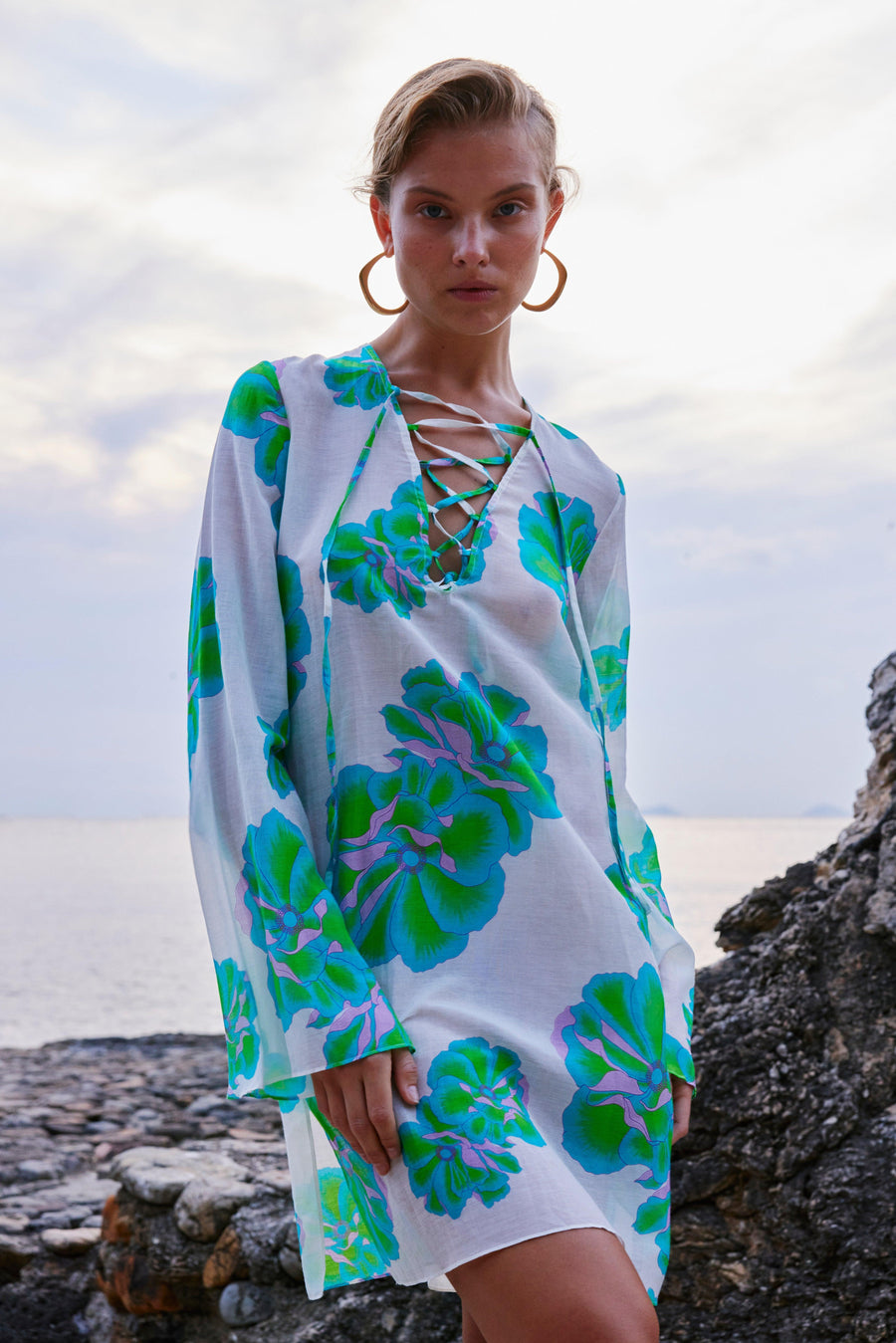 Brandy Mini Silk Cotton Dress | Green & Purple Mergim Brandy Mini Silk Cotton Dress | Green & Purple Mergim