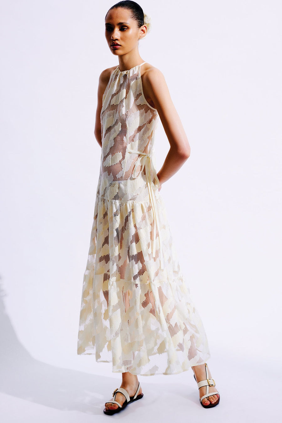 Sahara Halterneck Cotton Lace Dress | Off White