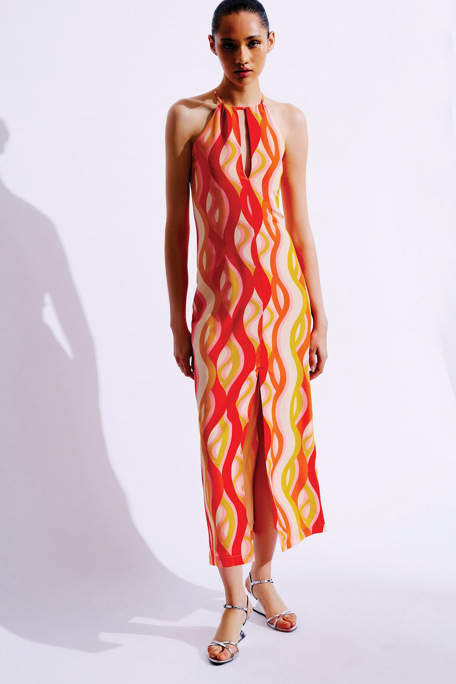 Loretta Silk Dress | Orange Waves