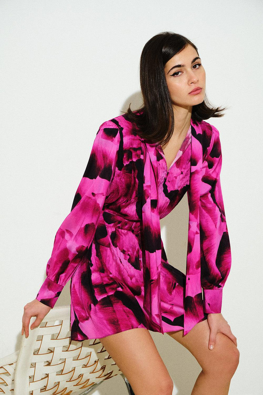 Kendall Mini Silk Dress | Fuschia - Mergim