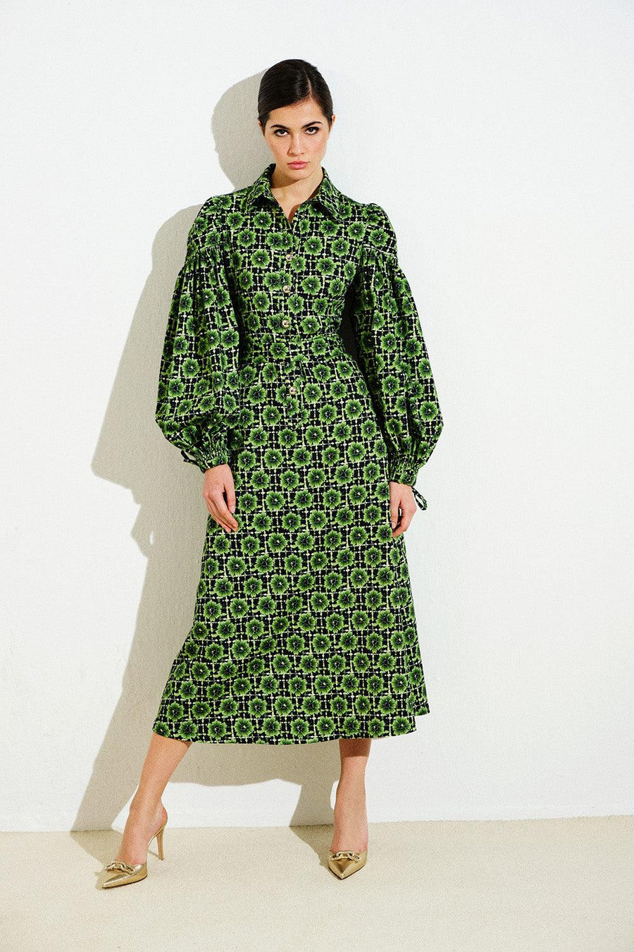 Giuletta Dress | Green Floral-Dyed - Mergim
