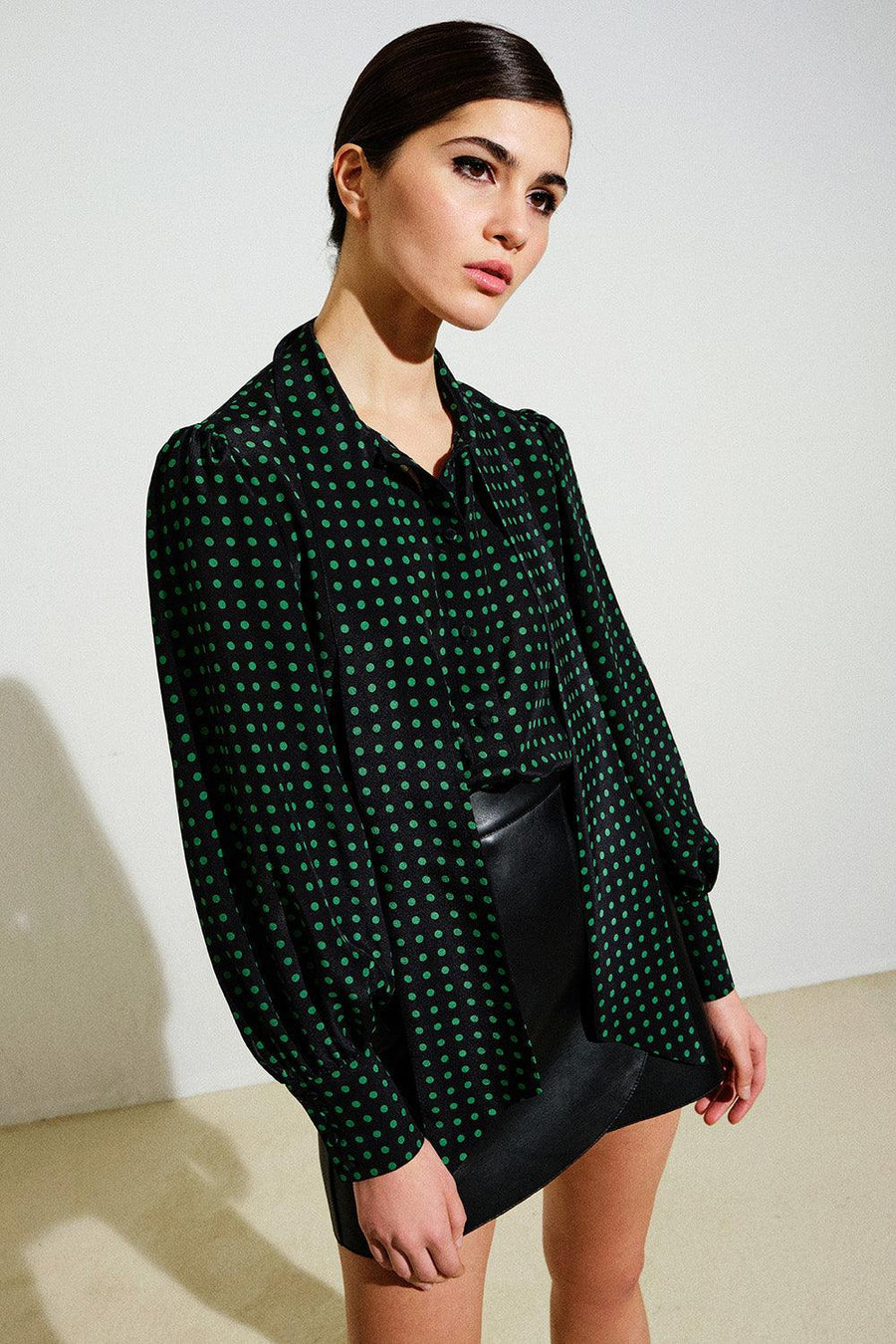Lisa Silk Shirt | Green Polka-Dot - Mergim